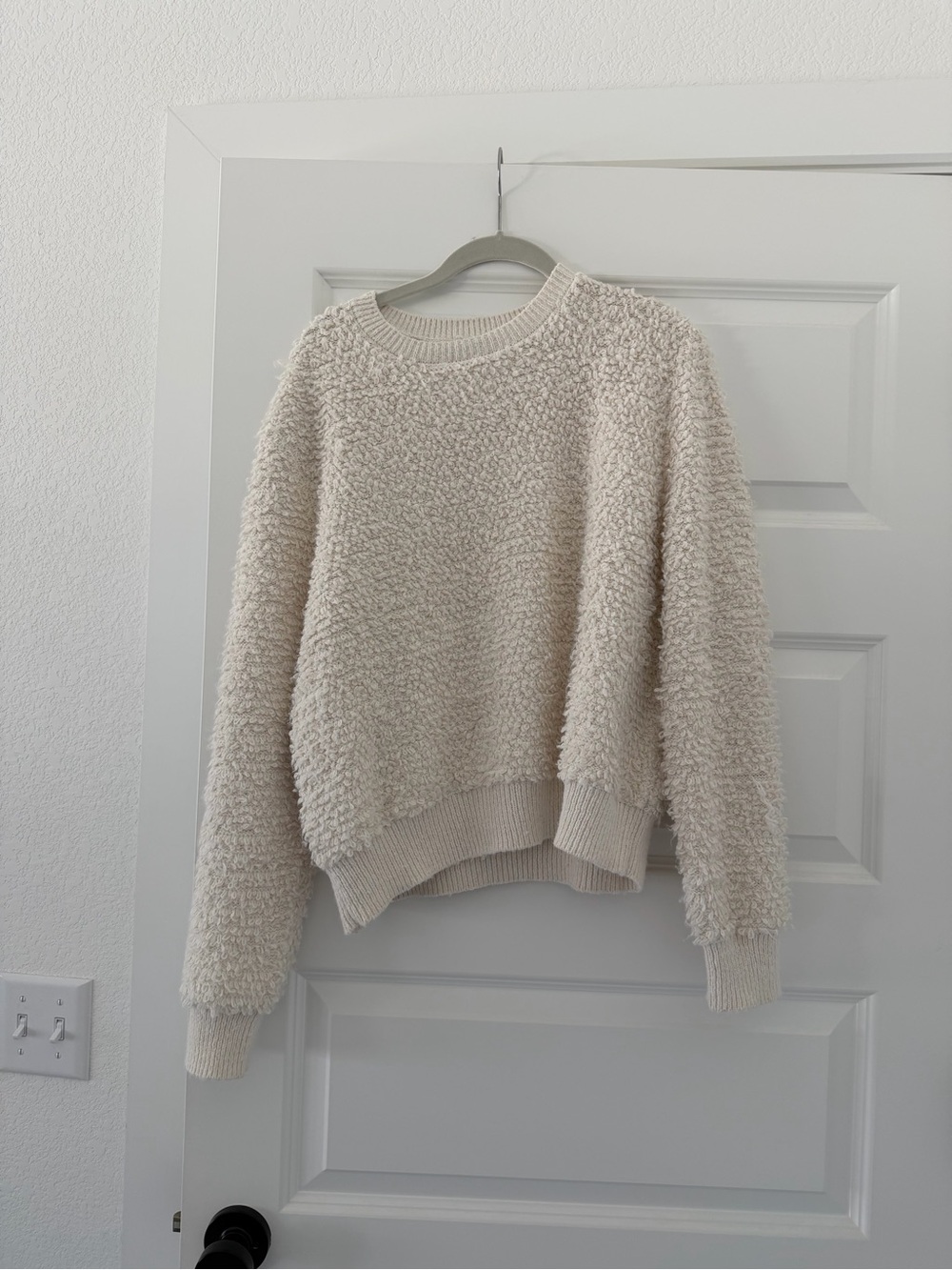 Mango Cream Textured Crewneck Sweater